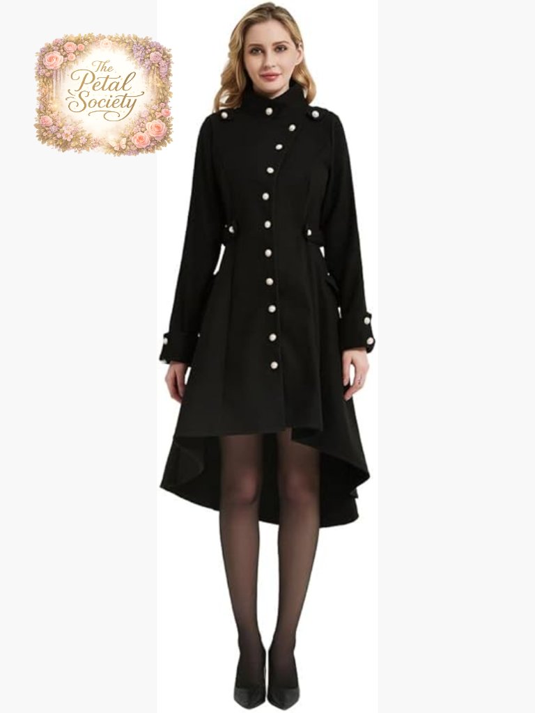 Long Wool Blend Trench Coat With Hood Slim Fit Victorian Gothic Style